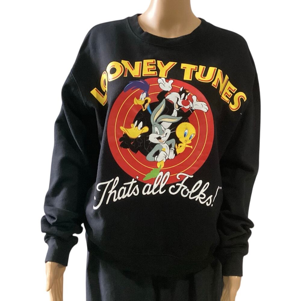 Looney Tunes "That's All‎ Folks!" Graphic Crewneck Sweatshirt size L black